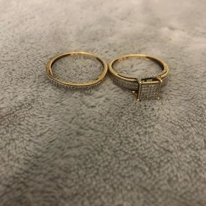 1/3 CT Square Diamond Vintage Bridal Set 10K GOLD